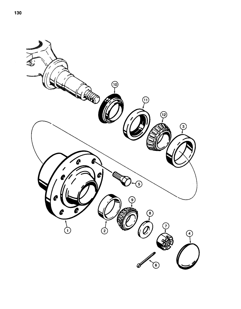 Схема запчастей Case 586D - (130) - REAR WHEEL HUB AND BEARINGS, USED WITH TWO WHEEL DRIVE REAR AXLE (27) - REAR AXLE SYSTEM