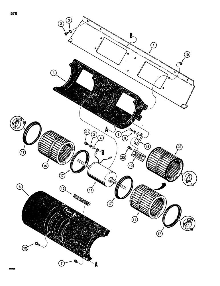 Схема запчастей Case 580SD - (578) - CAB BLOWER, WITH PLASTIC FAN HOUSING, IF USED (09) - CHASSIS/ATTACHMENTS