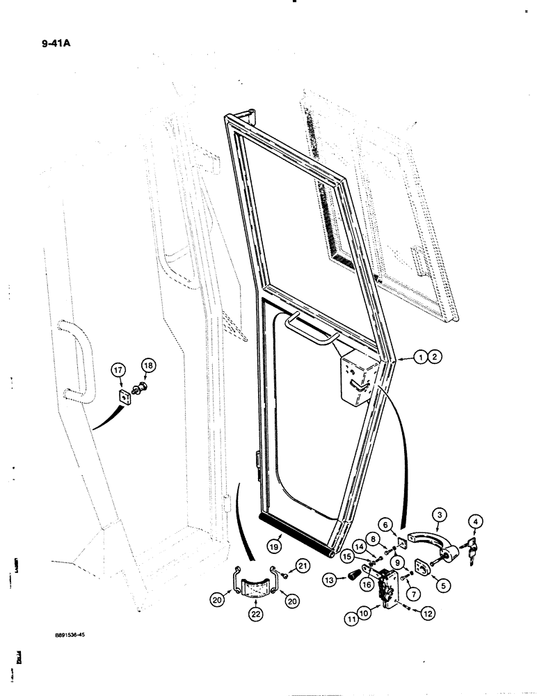 Схема запчастей Case W11B - (9-041A) - CAB DOORS AND LATCHES, SIMS CAB WITH PUSH BUTTON TYPE DOOR HANDLE (09) - CHASSIS/ATTACHMENTS