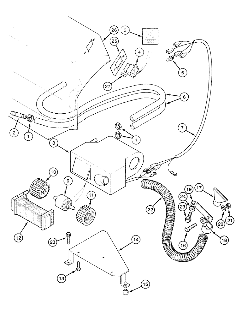 Схема запчастей Case 580SK - (9-218) - AUXILIARY CAB HEATER (09) - CHASSIS/ATTACHMENTS