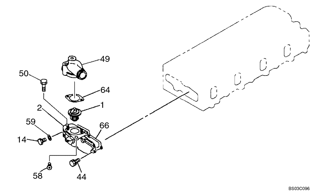 Схема запчастей Case CX75SR - (02-18) - THERMOSTAT AND HOUSING (02) - ENGINE