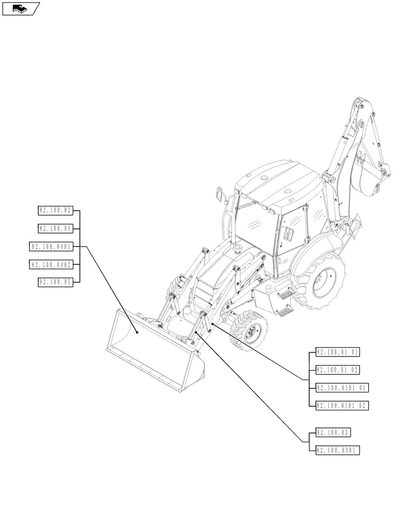 Схема запчастей Case 580SN WT - (00.000.82[01]) - PICTORIAL INDEX - FRONT LOADER (00) - GENERAL & PICTORIAL INDEX
