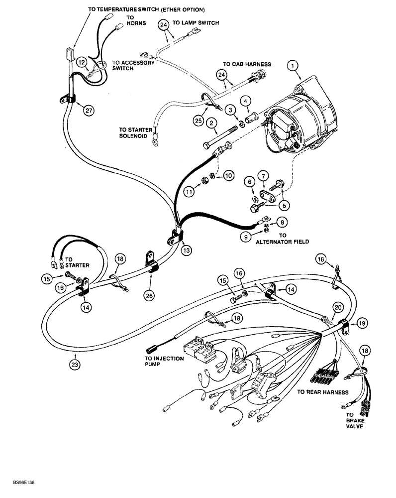 Схема запчастей Case 650G - (4-12) - FRONT WIRING HARNESS AND ALTERNATOR MOUNTING (04) - ELECTRICAL SYSTEMS
