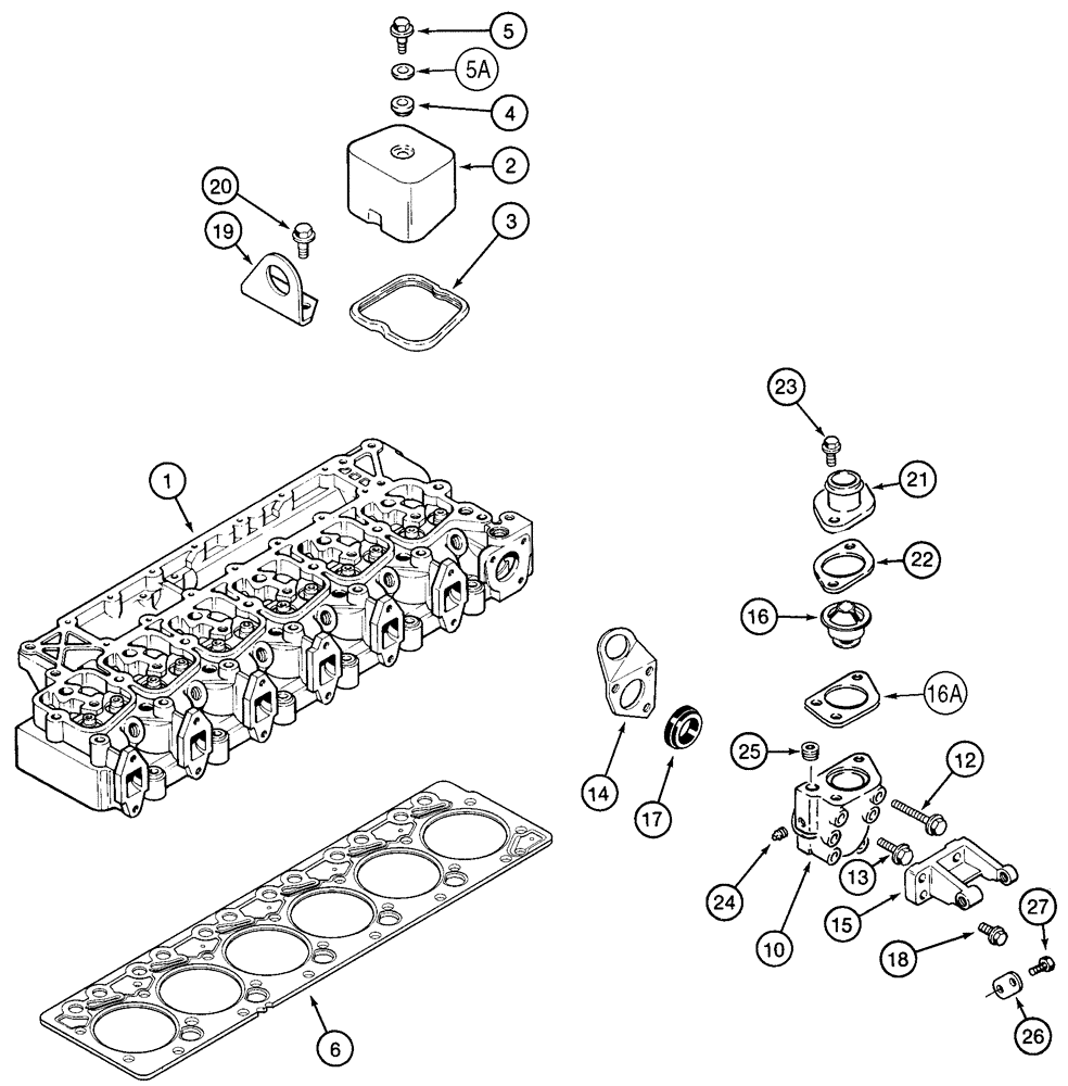 Схема запчастей Case 621C - (02-016) - CYLINDER HEAD COVER (NORTH AMERICA/EUROPE), 6T-590 EMISSIONS CERTIFIED ENGINE (02) - ENGINE