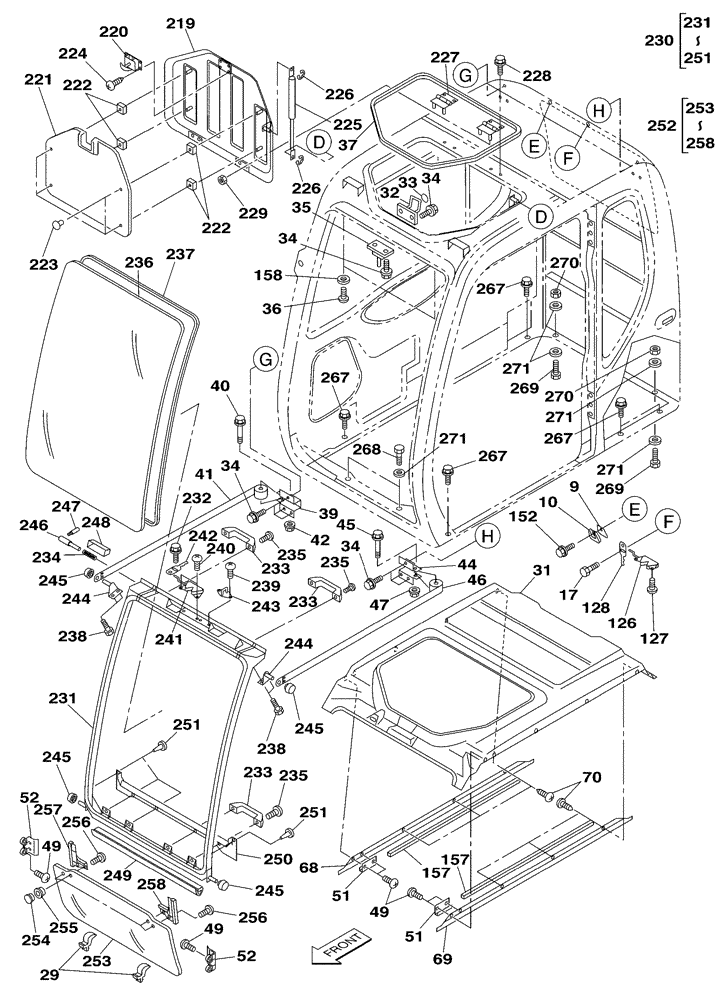 Схема запчастей Case CX350 - (09-075-00[01]) - CAB - WINDSHIELD - OPENING ROOF (09) - CHASSIS