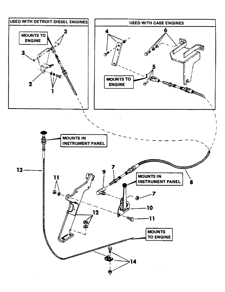 Схема запчастей Case 40YC - (036) - THROTTLE AND SHUT-OFF CONTROL CABLES (01) - ENGINE