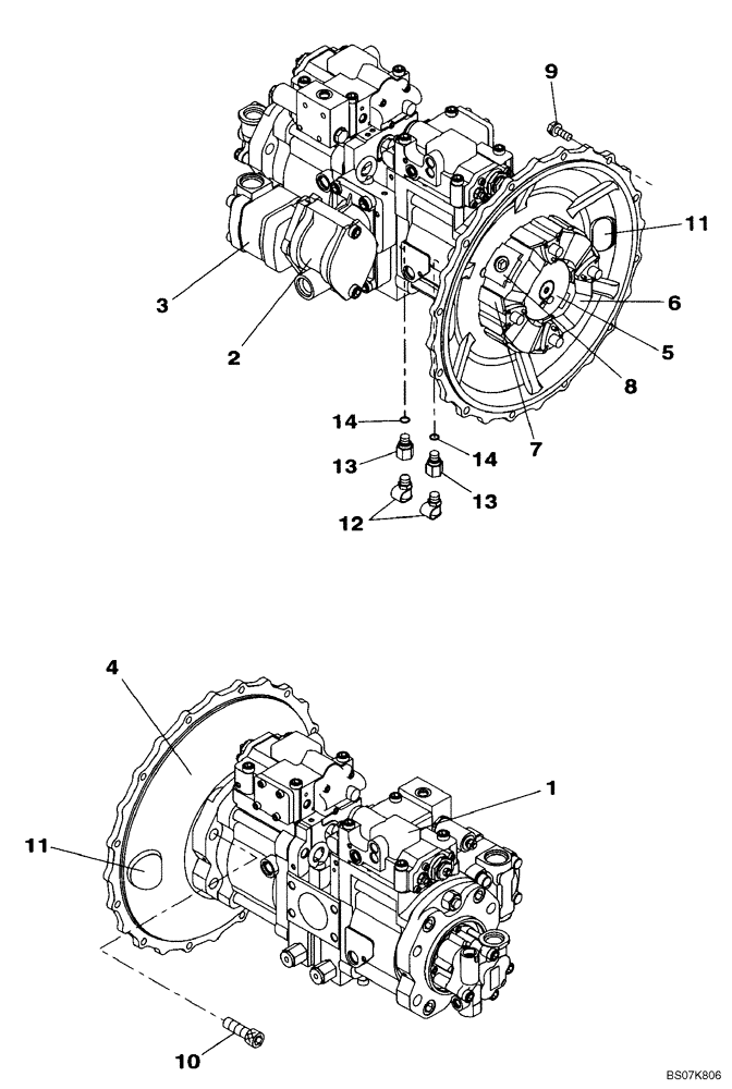 Схема запчастей Case CX135SR - (08-03) - PUMP AND COUPLING - MODELS WITH DOZER BLADE (08) - HYDRAULICS