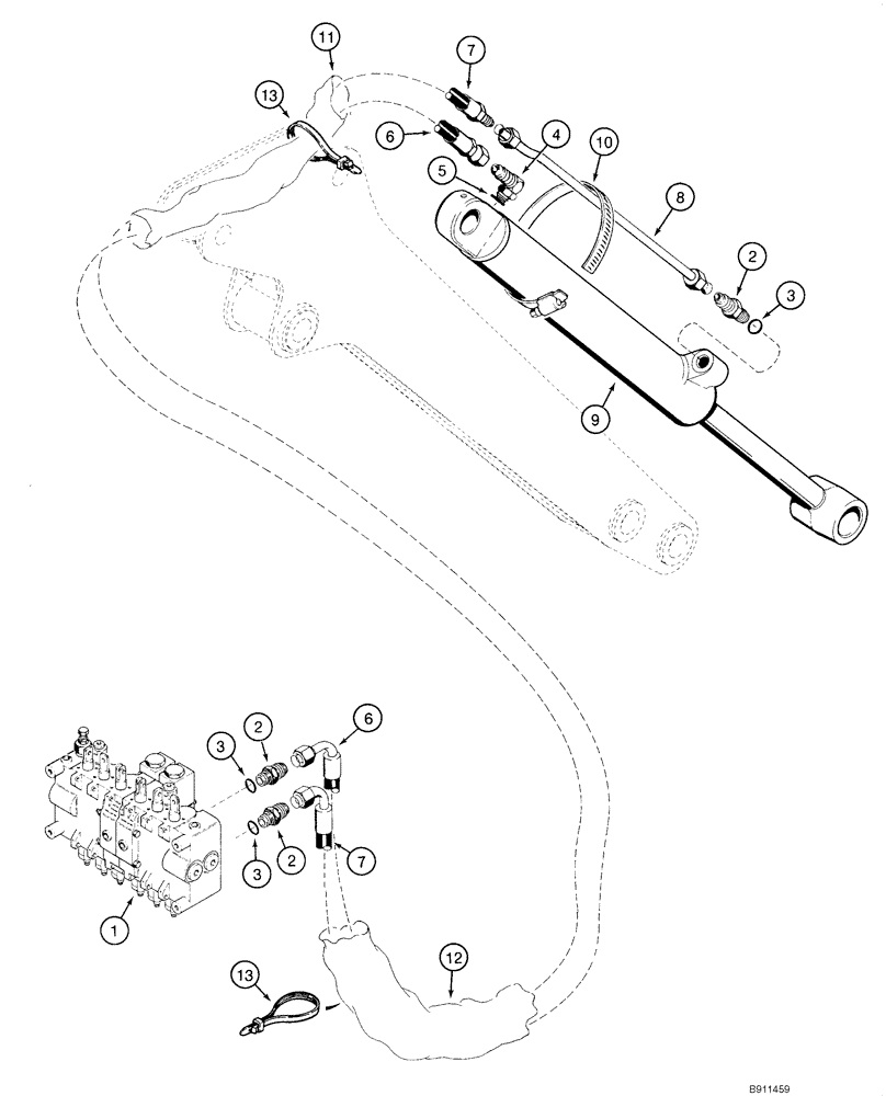 Схема запчастей Case 1840 - (08-52) - HYDRAULIC SYSTEM - BACKHOE BUCKET CYLINDER (D125) (08) - HYDRAULICS