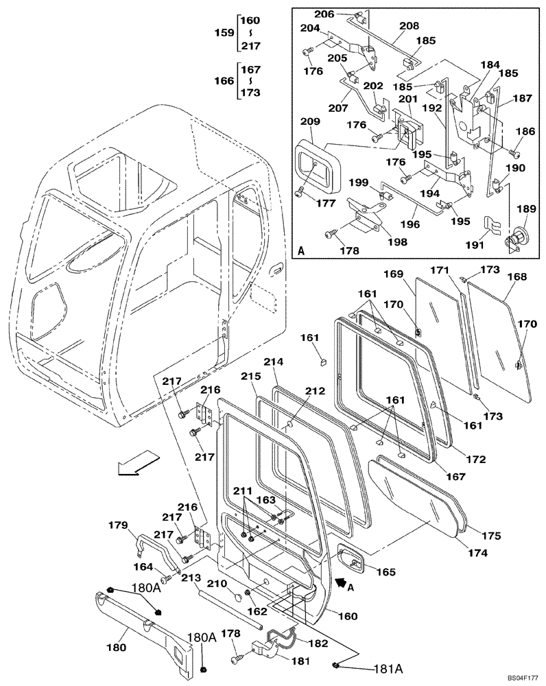 Схема запчастей Case CX160 - (09-29B) - CAB DOOR (09) - CHASSIS/ATTACHMENTS
