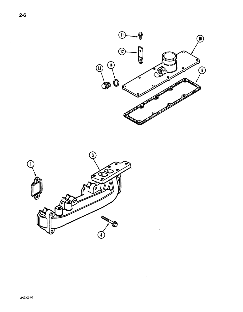 Схема запчастей Case 650 - (2-06) - MANIFOLDS, EXHAUST, 4T-390 ENGINE (02) - ENGINE