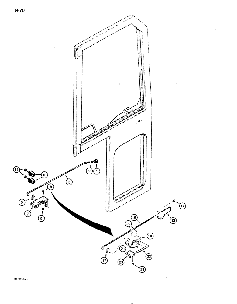 Схема запчастей Case 855D - (9-070) - CAB DOOR LATCHES, LATCHES WITH DOOR RELEASE KNOB/ LEVER (09) - CHASSIS/ATTACHMENTS