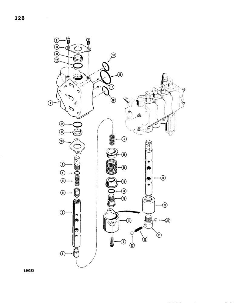 Схема запчастей Case 480C - (328) - THREE-POINT HITCH CONTROL VALVE, PITCH, TILT AND IMPLEMENT SECTIONS (35) - HYDRAULIC SYSTEMS