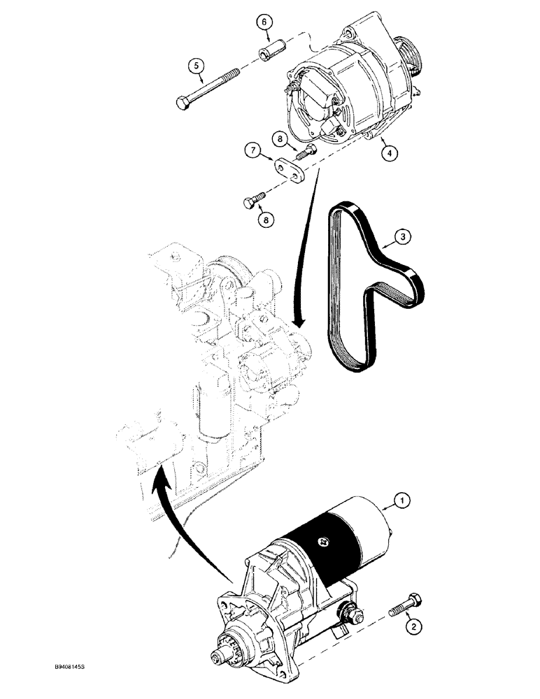 Схема запчастей Case 590SL - (4-08) - STARTER AND ALTERNATOR MOUNTING (04) - ELECTRICAL SYSTEMS