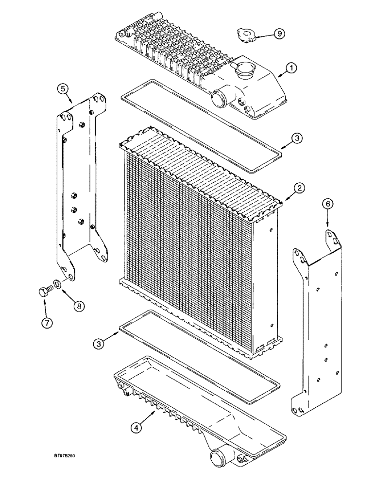 Схема запчастей Case 580L - (2-004) - RADIATOR ASSEMBLIES (02) - ENGINE
