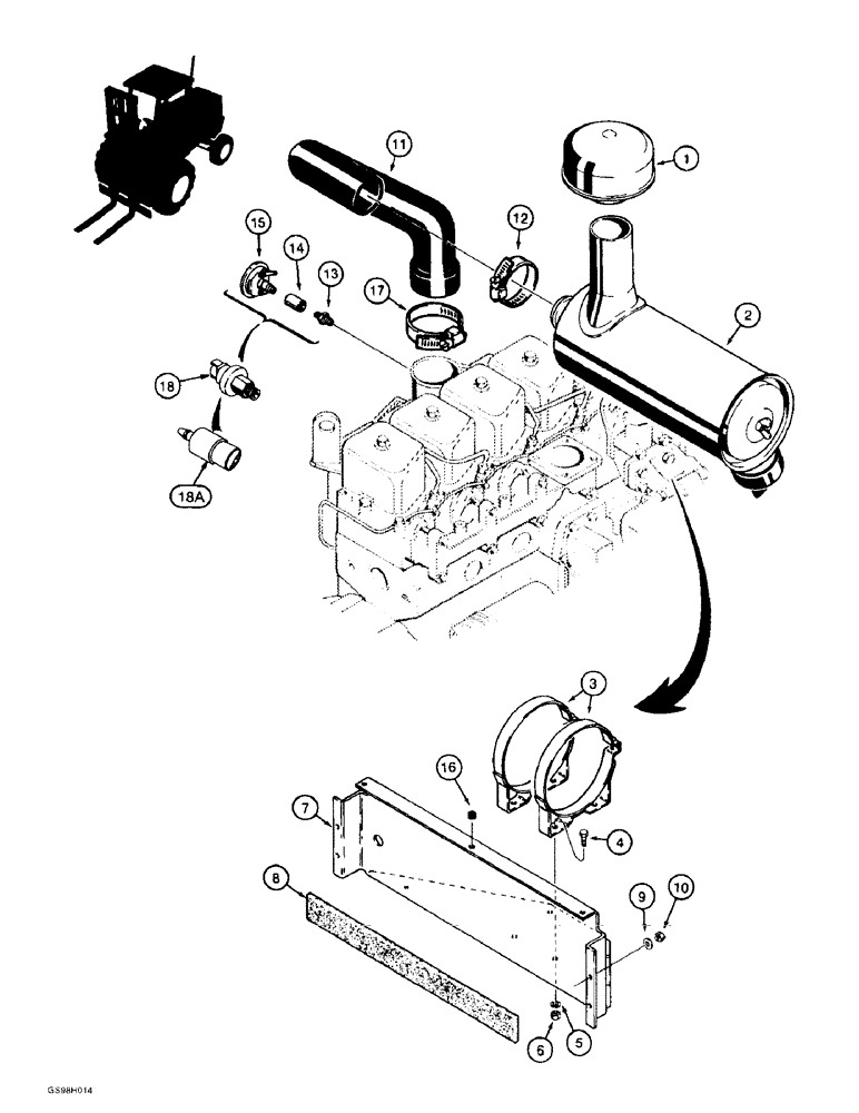 Схема запчастей Case 584E - (2-07) - AIR CLEANER AND AIR INTAKE PARTS, PRIOR TO P.I.N. JJG0251722 (02) - ENGINE