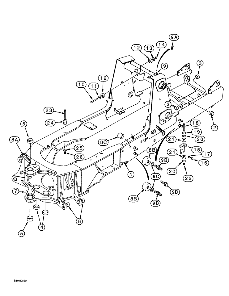 Схема запчастей Case 590L - (9-066) - CHASSIS AND OPERATOR COMPARTMENT POD MOUNTS, CHASSIS (09) - CHASSIS/ATTACHMENTS