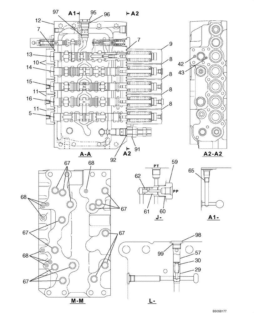 Схема запчастей Case CX225SR - (08-58) - VALVE ASSY, CONTROL (08) - HYDRAULICS