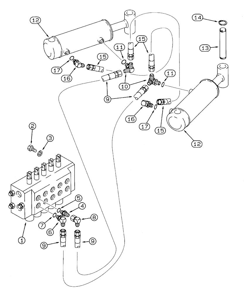 Схема запчастей Case 460 - (8-032) - BACKFILL BLADE HYD. CIRCUIT, ATTACHMENT CNTRL. VALVE TO BLADE ANGLE CYLS., SIX-WAY BACKFILL BLADE (08) - HYDRAULICS