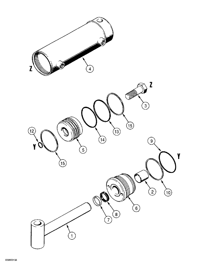 Схема запчастей Case 560 - (8-040) - BACKFILL BLADE ANGLE CYLINDER ASSEMBLY - 103989A1 (08) - HYDRAULICS