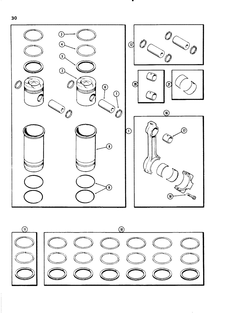 Схема запчастей Case W20 - (030) - PISTONS, (401 BD) DIESEL ENGINE (02) - ENGINE