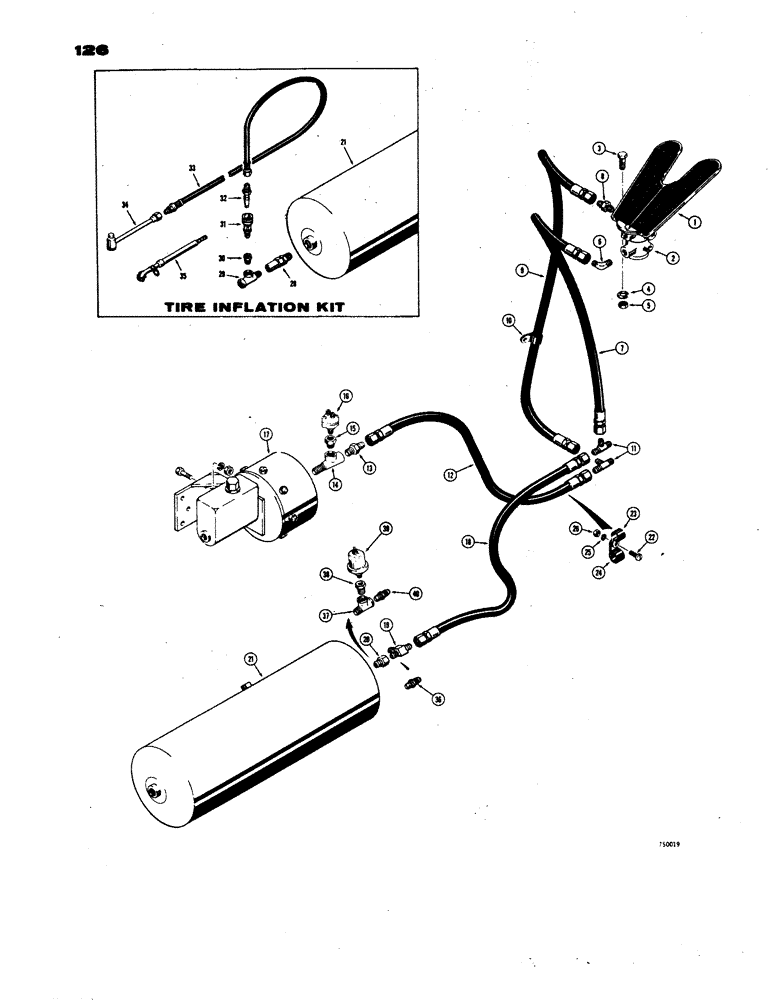 Схема запчастей Case W24B - (126) - BRAKE SYSTEM, TREADLE TO REAR MASTER CYLINDER AND RESERVOIR (07) - BRAKES