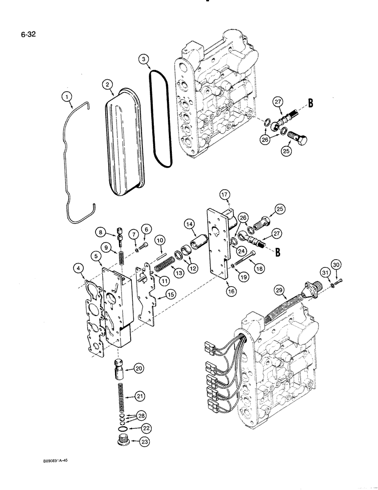 Схема запчастей Case 821 - (6-032) - TRANSMISSION ASSEMBLY, CONTROL VALVE, PRIOR TO P.I.N JAK0024165 (06) - POWER TRAIN