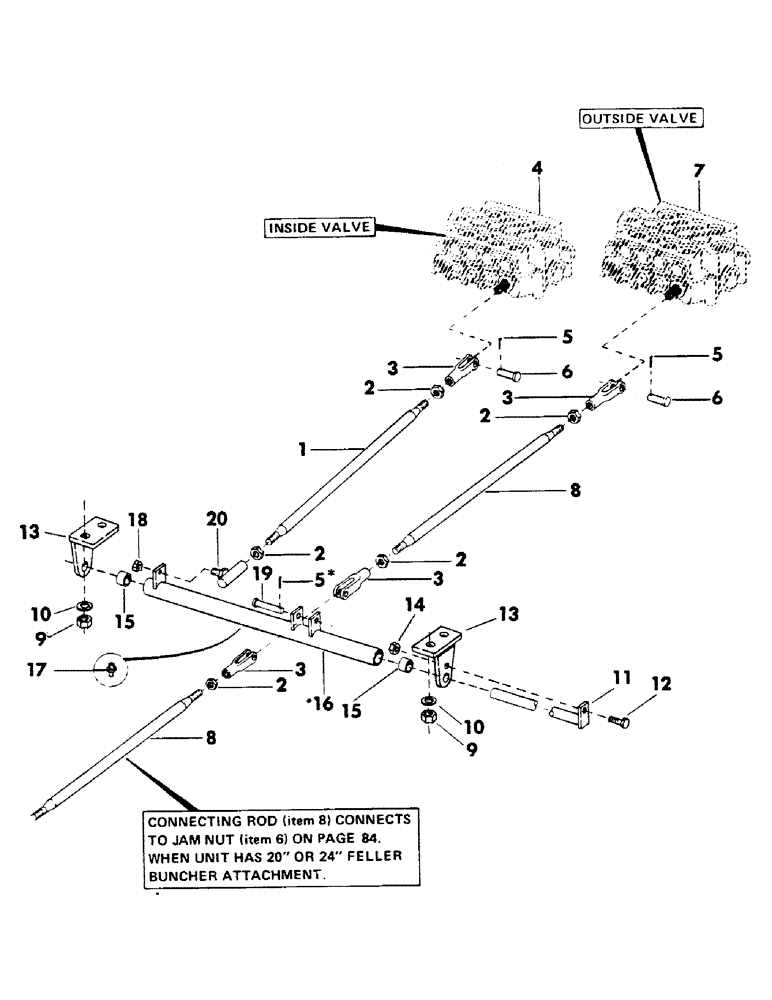 Схема запчастей Case 40BLC - (086) - AUXILIARY CONTROL AND LINKAGE, (USED WITH 20" AND 24" FELLER BUNCHER) (05) - UPPERSTRUCTURE CHASSIS