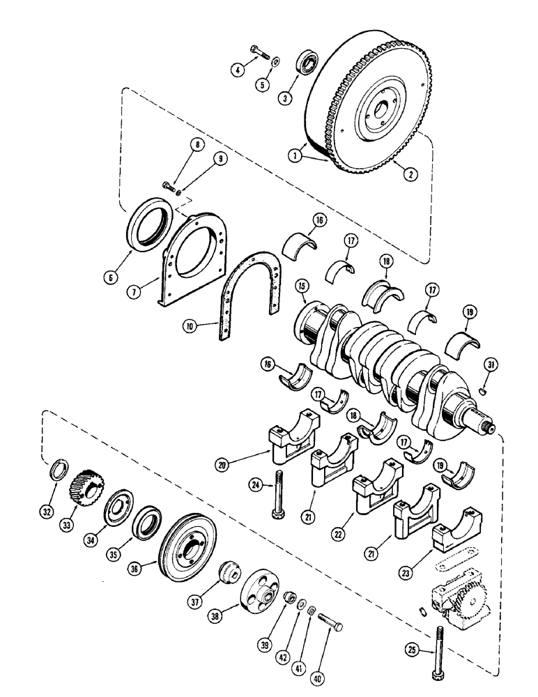 Схема запчастей Case 310G - (014) - CRANKSHAFT AND FLYWHEEL, (188) DIESEL ENGINE (01) - ENGINE