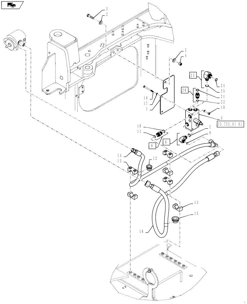 Схема запчастей Case 521F - (35.300.02) - FAN RELIEF VALVE AND HOSE INSTALLATION (35) - HYDRAULIC SYSTEMS