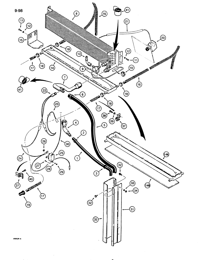 Схема запчастей Case 855D - (9-098) - AIR CONDITIONING SYSTEM - INSIDE CAB ROOF (09) - CHASSIS/ATTACHMENTS