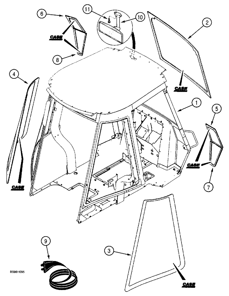 Схема запчастей Case 590SL - (9-74) - ROPS CAB AND GLASS (09) - CHASSIS/ATTACHMENTS