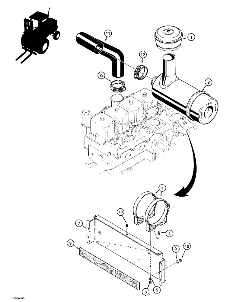 Схема запчастей Case 584E - (2-08) - AIR CLEANER AND AIR INTAKE PARTS, P.I.N. JJG0251722 AND AFTER (02) - ENGINE