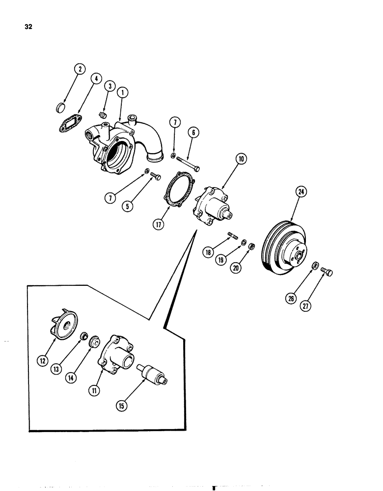 Схема запчастей Case 1080 - (032) - WATER PUMP, 504BDT DIESEL ENGINE (10) - ENGINE