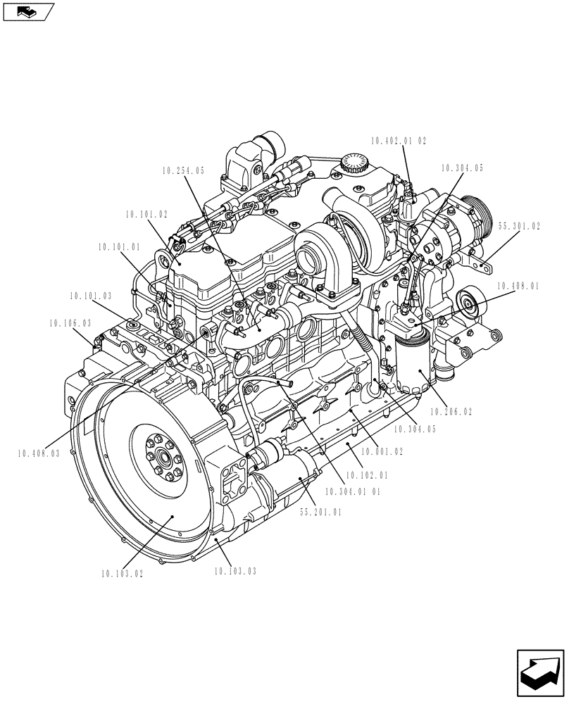 Схема запчастей Case F4HFE613U A005 - (10.000.01[02]) - PICTORIAL OVERVIEW 2/2 - ENGINE (5801366315) (10) - ENGINE