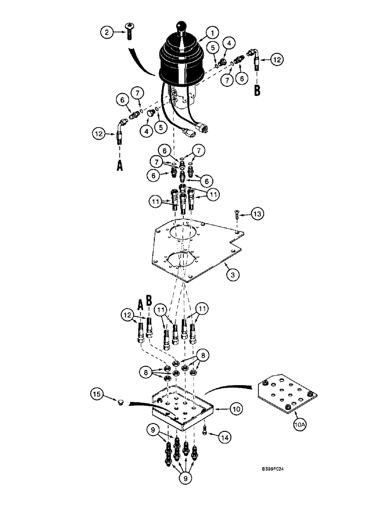 Схема запчастей Case 821B - (8-52) - REMOTE LOADER CONTROL CIRCUIT, SINGLE LEVER WITH TWO SPOOL VALVE (08) - HYDRAULICS