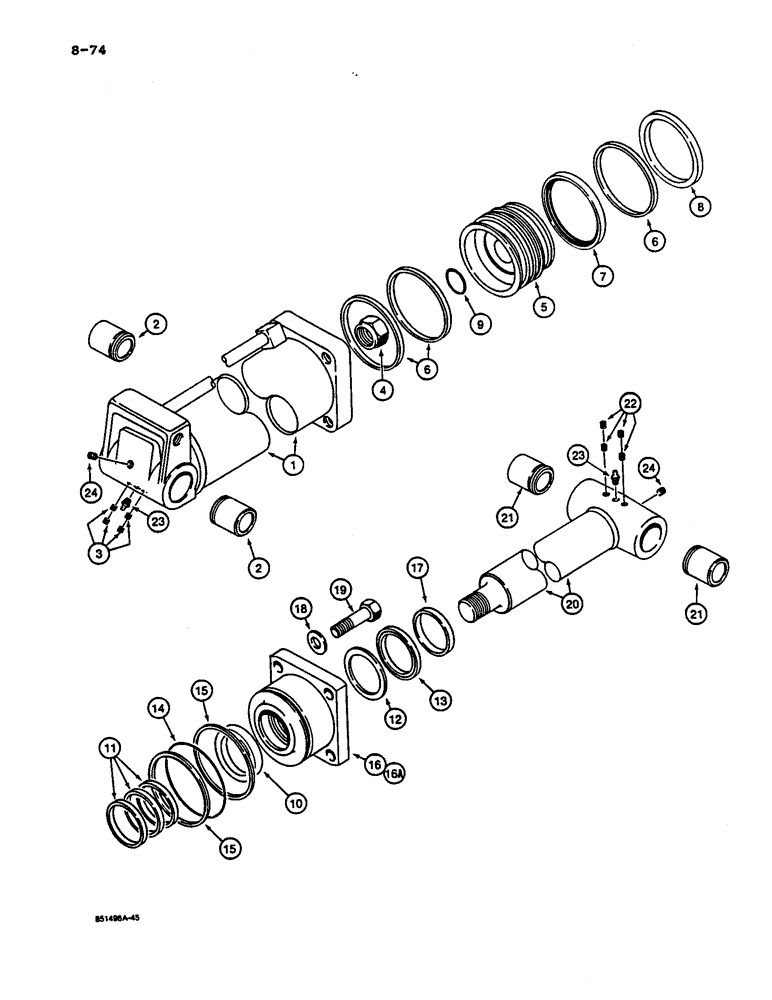 Схема запчастей Case 1187C - (8-74) - ARM & TOOL CYL. ARM CYL. (USED W/ FELLER-BUNCHER & ALLIED SAW) TOOL CYL. (USED W/ ALLIED SAW ONLY) (08) - HYDRAULICS