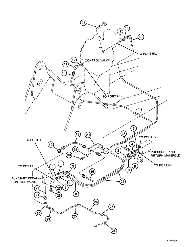 Схема запчастей Case 9010B - (8-078) - SINGLE ACTION AUXILIARY EQUIPMENT OPTION, PILOT CONTROL LINES (08) - HYDRAULICS