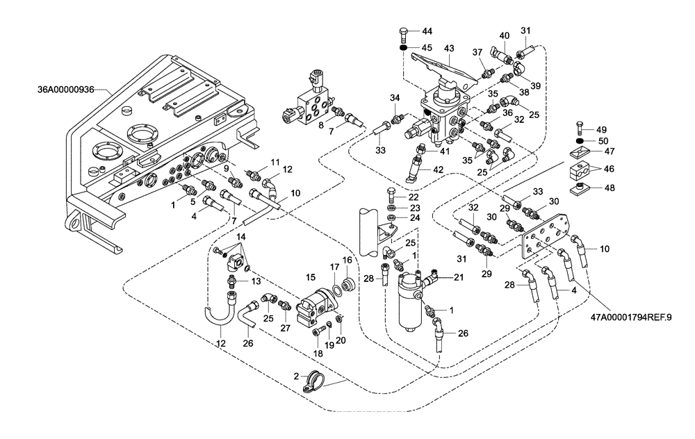 Схема запчастей Case 335 - (47A00001829[001]) - HYDRAULIC CIRCUIT BRAKE SYSTEM - FRAME PART (87367998) (09) - Implement / Hydraulics / Frame / Brakes