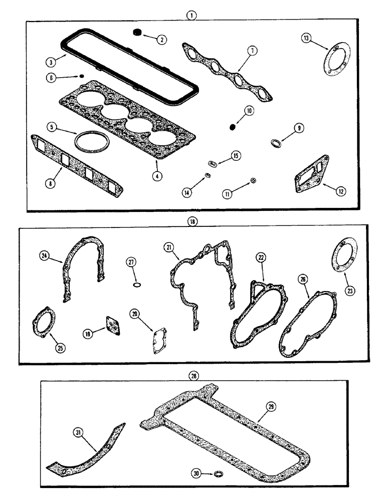 Схема запчастей Case 580B - (033A) - ENGINE GASKET KITS, (188) DIESEL ENGINE, USED PRIOR TO ENG. SN 2711005 (02) - ENGINE
