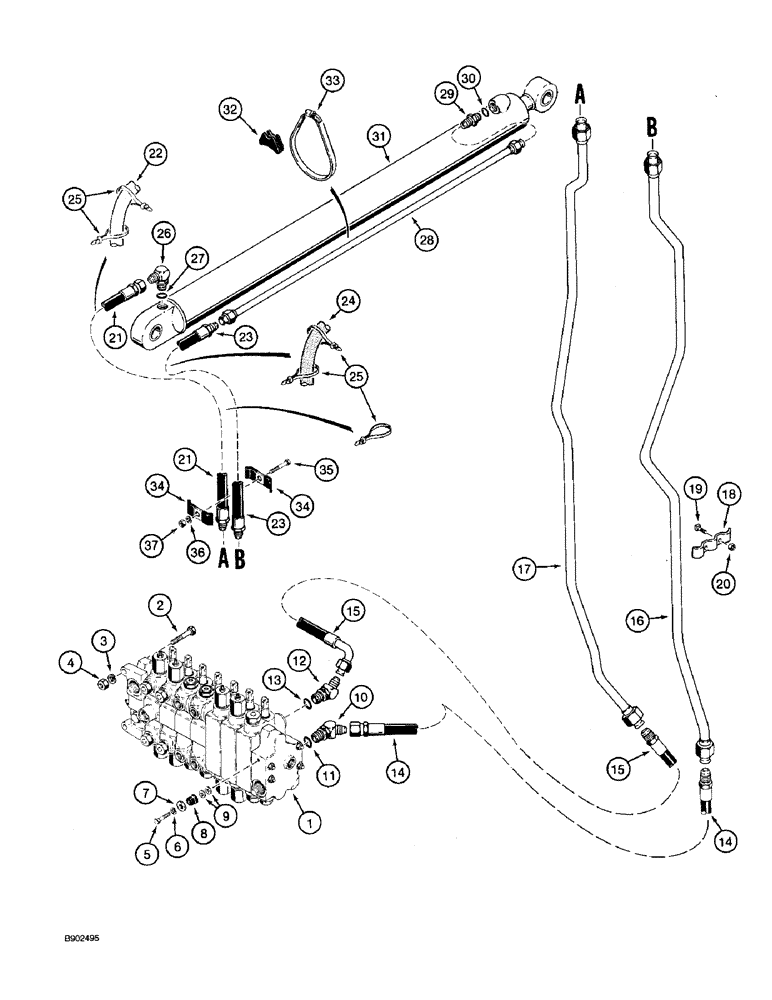 Схема запчастей Case 590 - (8-042) - BACKHOE EXTENDABLE DIPPER HYDRAULIC CIRCUIT (08) - HYDRAULICS
