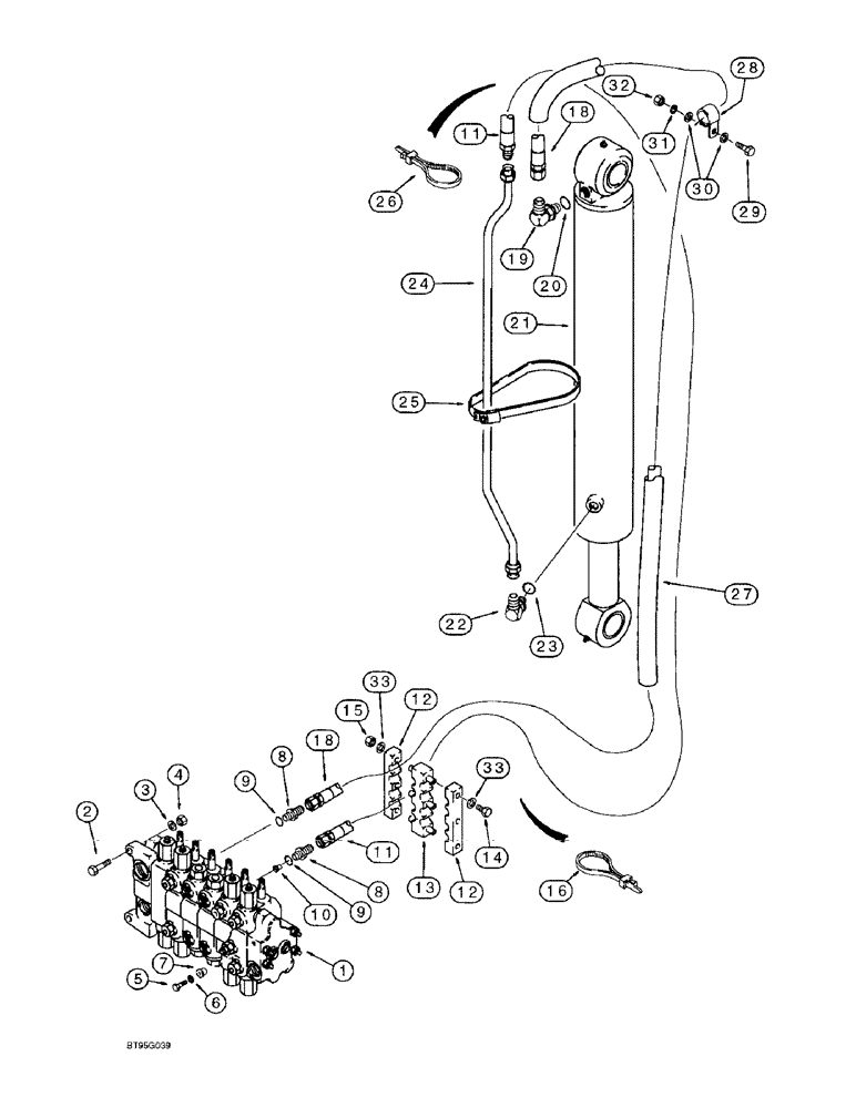 Схема запчастей Case 580L - (8-024) - BACKHOE BOOM CYLINDER HYDRAULIC CIRCUIT (08) - HYDRAULICS