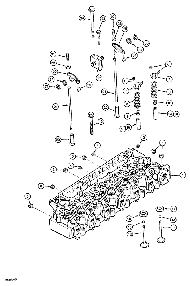 Схема запчастей Case 1150G - (2-035A) - CYLINDER HEAD & VALVE MECHANISM, 6T-590 EMISSIONS CERTIFIED ENGINE, JJG0218023 & JJG0218479 & AFTER (01) - ENGINE
