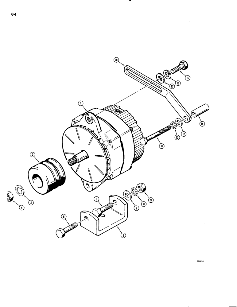 Схема запчастей Case W20 - (064) - ALTERNATOR MOUNTING PARTS, L72955 ALTERNATOR - 65 AMP (04) - ELECTRICAL SYSTEMS
