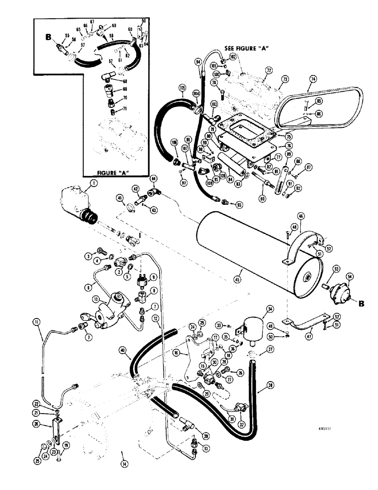 Схема запчастей Case W8C - (116) - HYDROVAC BRAKE SYSTEM, DIESEL ENGINE, HYDROVAC PUMP, CYL. RESERVE TANK & FILTERS (07) - BRAKES
