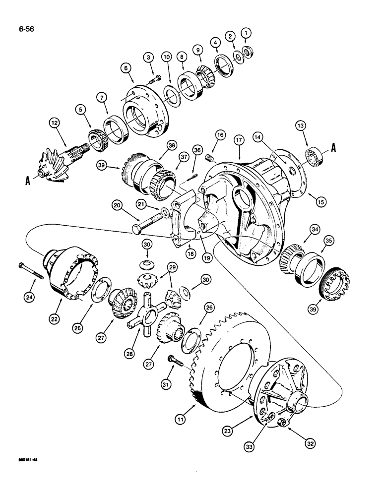 Схема запчастей Case W14B - (6-56) - REAR AXLE DIFFERENTIAL (06) - POWER TRAIN