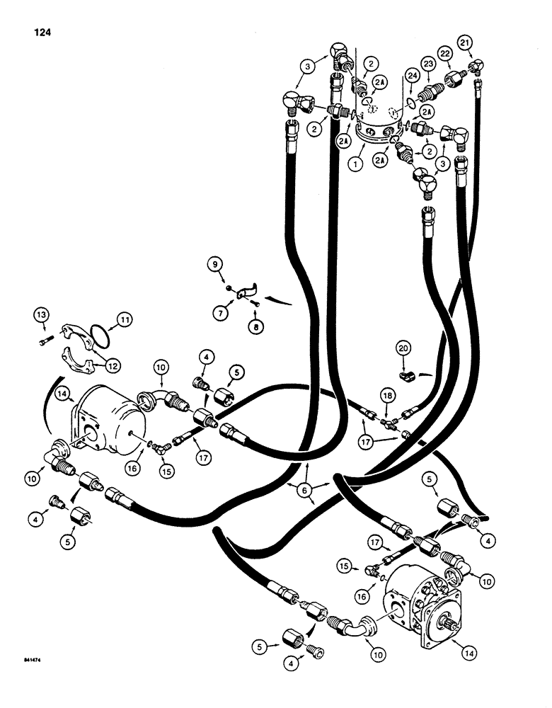 Схема запчастей Case 880D - (124) - TRACK DRIVE HYDRAULIC LINES, LOWER (04) - UNDERCARRIAGE