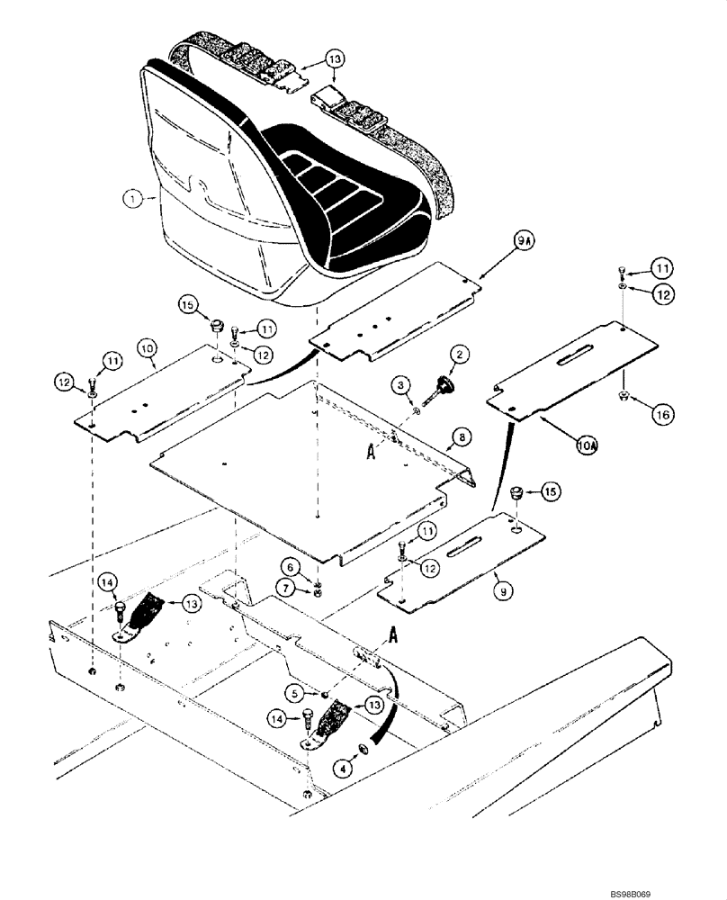 Схема запчастей Case 1840 - (09-16) - SEAT, MOUNTING (STANDARD) - SEAT BELTS (MODELS WITHOUT EMISSIONS CERTIFIED ENGINE) (09) - CHASSIS/ATTACHMENTS