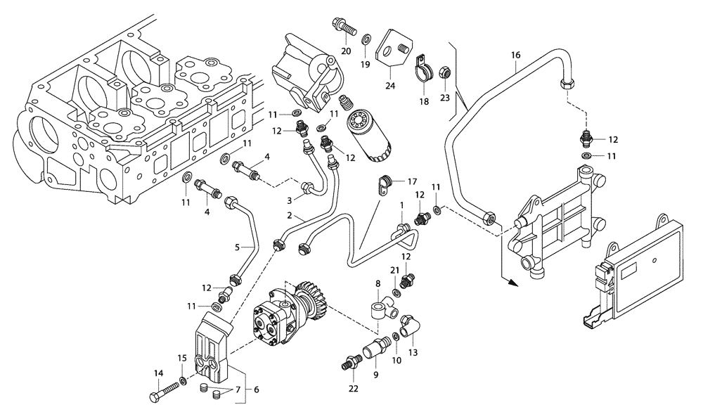 Схема запчастей Case 340 - (01A13000160[001]) - ENGINE - FUEL INJECTION (10) - ENGINE