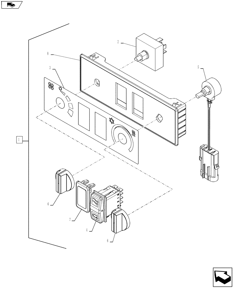 Схема запчастей Case 621F - (50.104.03) - HEATER, CONTROL PANEL (50) - CAB CLIMATE CONTROL