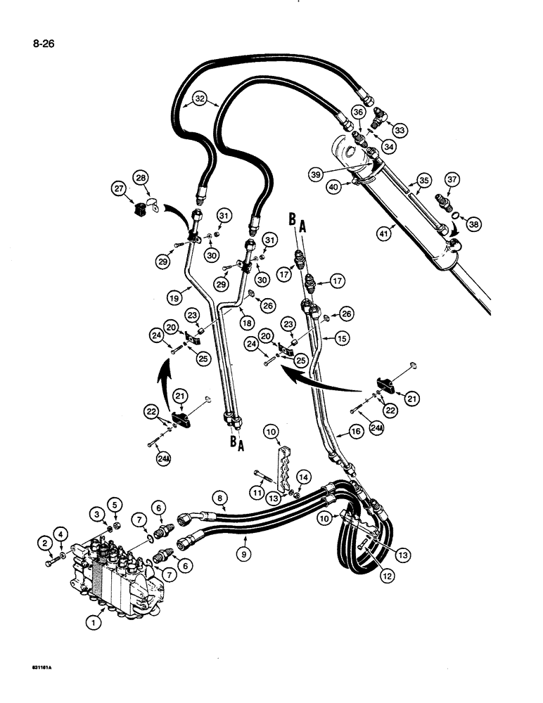 Схема запчастей Case 35C - (8-26) - BUCKET CYL.HYD.CIRCUIT, MODELS W/EXTENDABLE DIPPER MODELS W/ONE BOOM MOUNTING PIN AT SWING TOWER (08) - HYDRAULICS